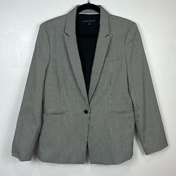Antonio Melani Houndstooth Black And White Single Button Closure Blazer Size 14 - Picture 1 of 10